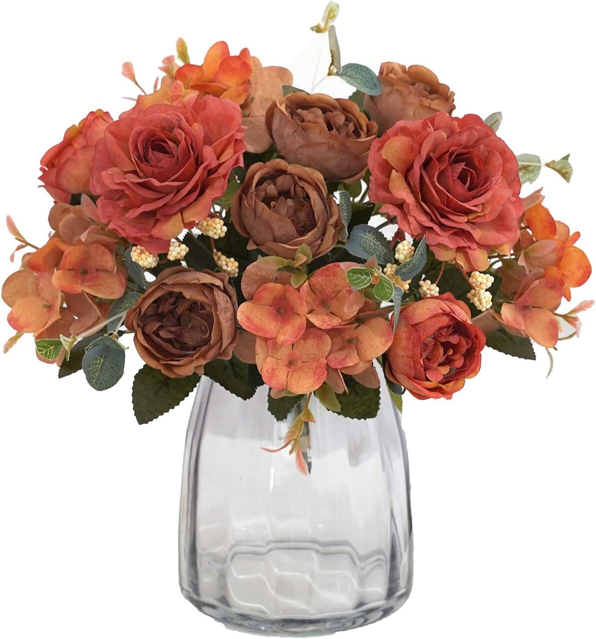 Artificial Flowers Bouquet – Faux Silk Peony, Hydrangea & Camellia with Leaves and Bushy Stems for Home, Table Centerpieces, Wedding, Party & Seasonal Décor